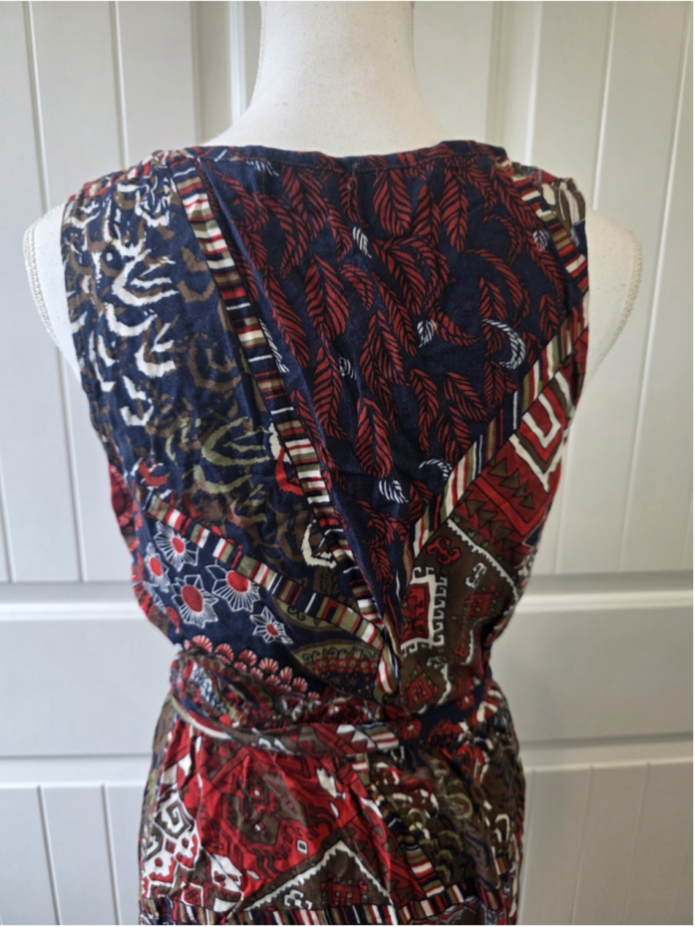 Lucky Brand NWT Patchwork Print Sleeveless Tie Waist Sz M Dress Boho Rayon - Picture 8 of 11